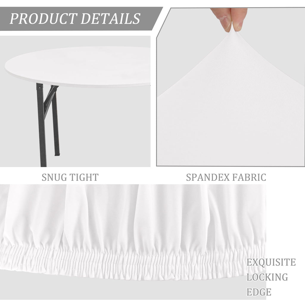 4-Piece Set Spandex Tablecloth - Round, Washable, Elastic, Fitted for 6-Foot Round Tables, Indoor/Outdoor Use (White)