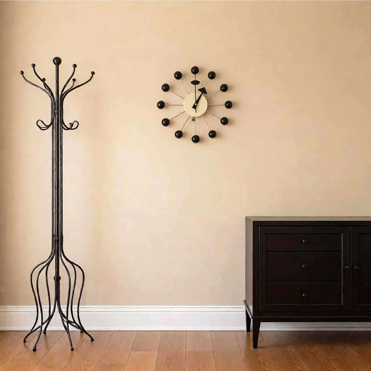 Inspired Nelson Style Modern Mid Century Retro Design Solid Wood Wall Ball Clock Black