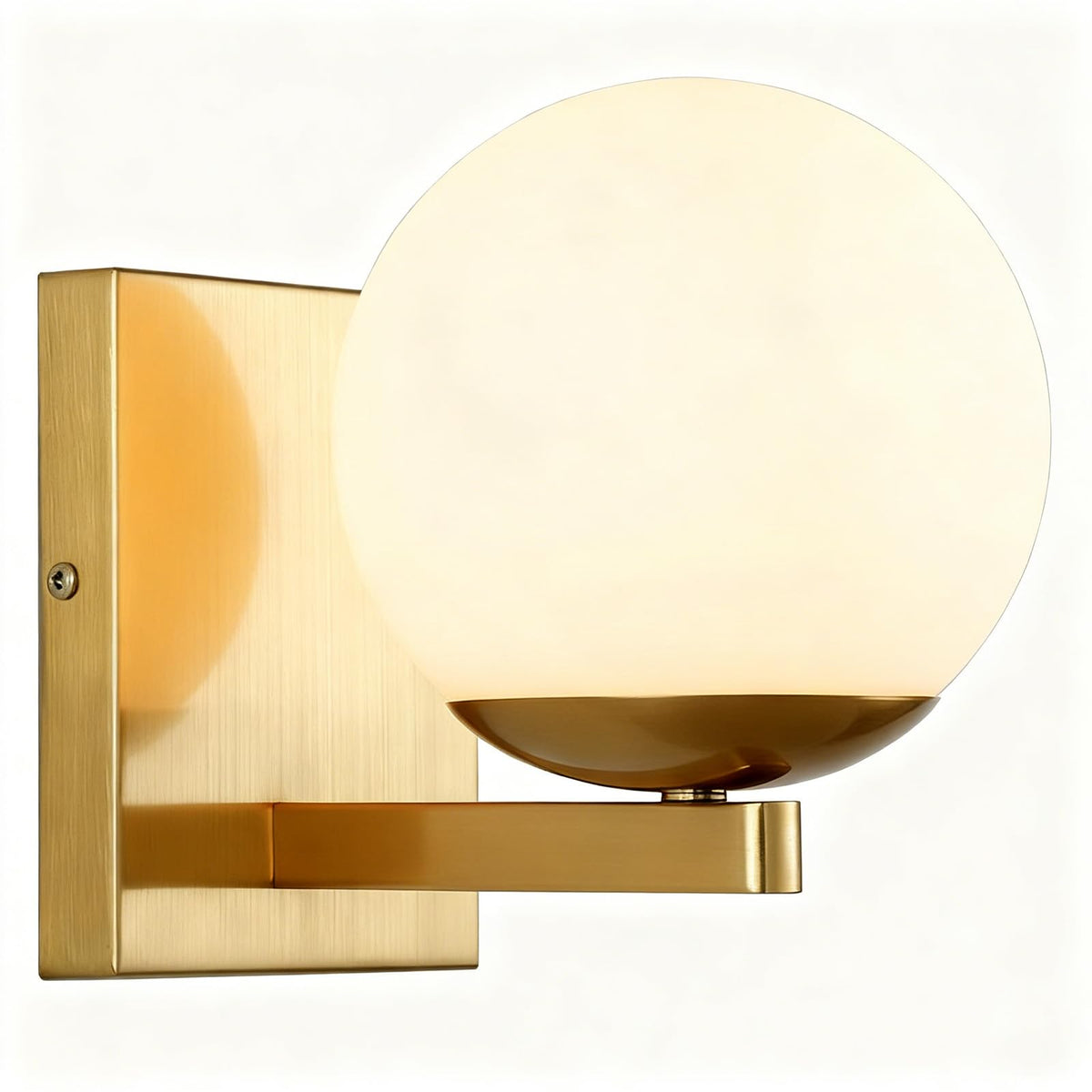 Gold Mid Centry Modern Wall Sconce, Globe Wall Sconce with Frosted Glass Lampshade, Brass Wall Light Fixture Living