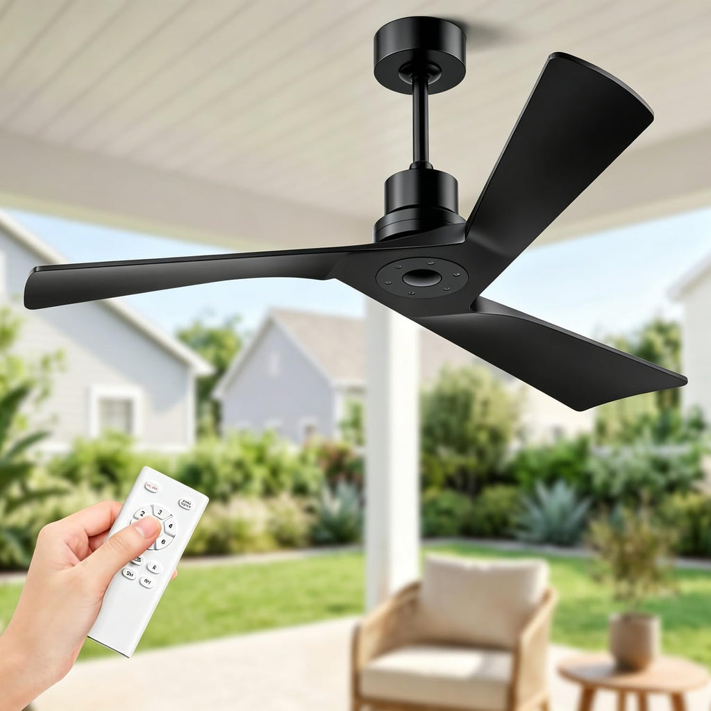 52" Black Ceiling Fan with Remote, No Light