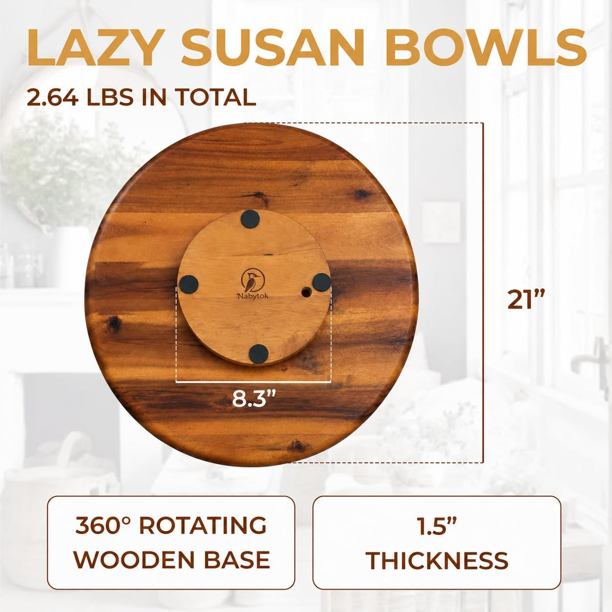 Acacia Wood Lazy Susan Turntable Organizer for Countertop