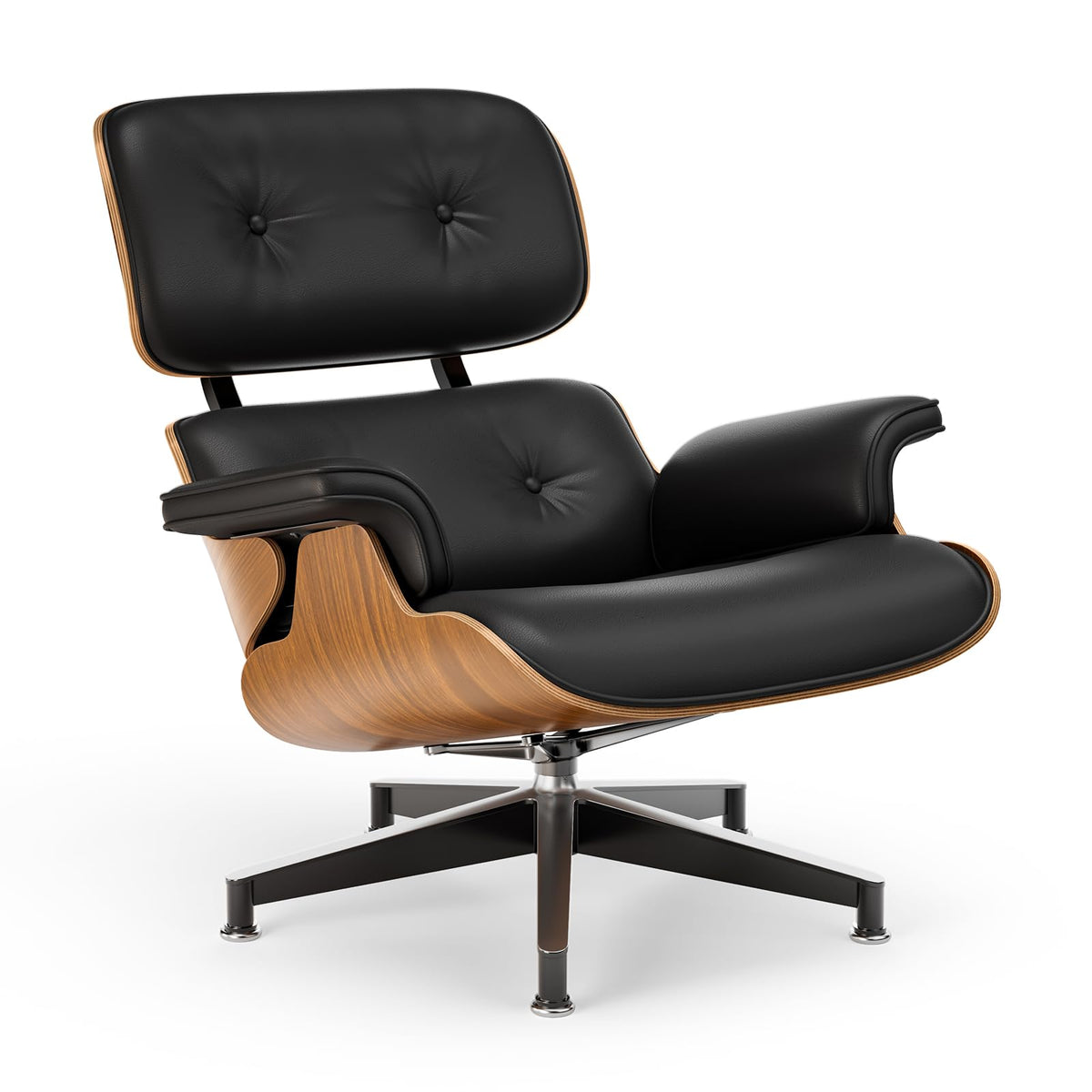 Inspired Eames Style Mid Century Modern Top PU Leather Chaise Lounge Chair & Ottoman