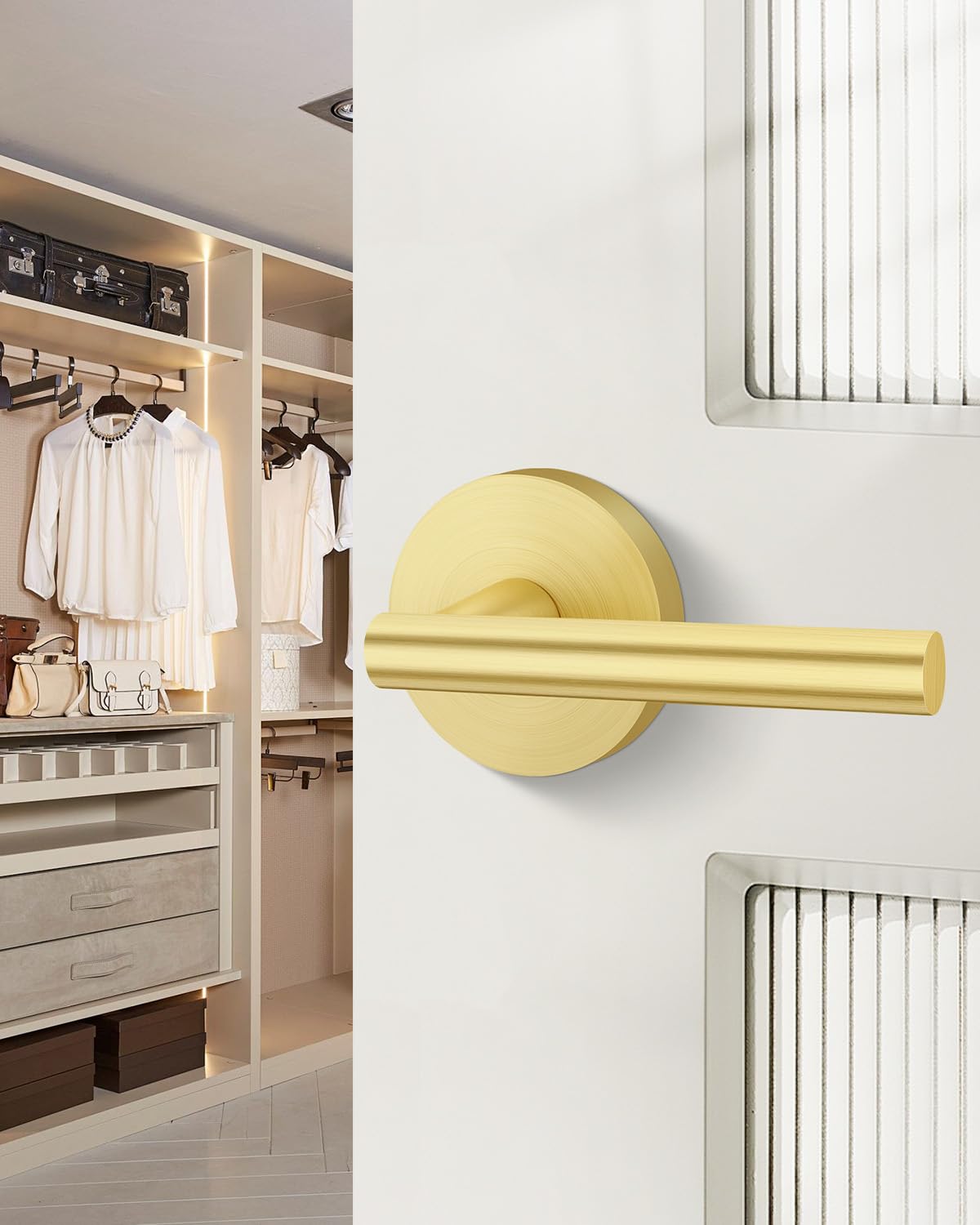 Gold Door Handle Interior,Passage Door Levers for Closets 1 Pack