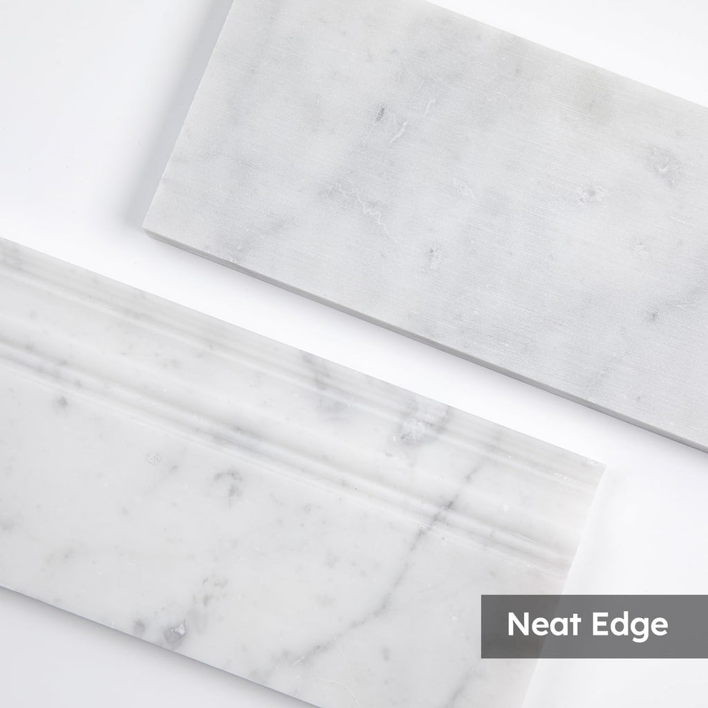 4-Pack Carrara White Marble Baseboard Trim Molding, 5 x 12 Inch Crown, Polished, Bianco Italian Carrera Marble