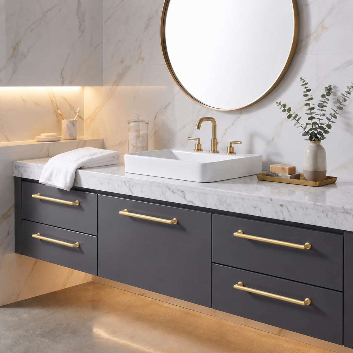 10-Pack 3-3/4Inch(96mm) Matte Gold Cabinet Pulls,Brushed Satin Gold Handles Cabinets, Cupboards, Drawers and Bathroom