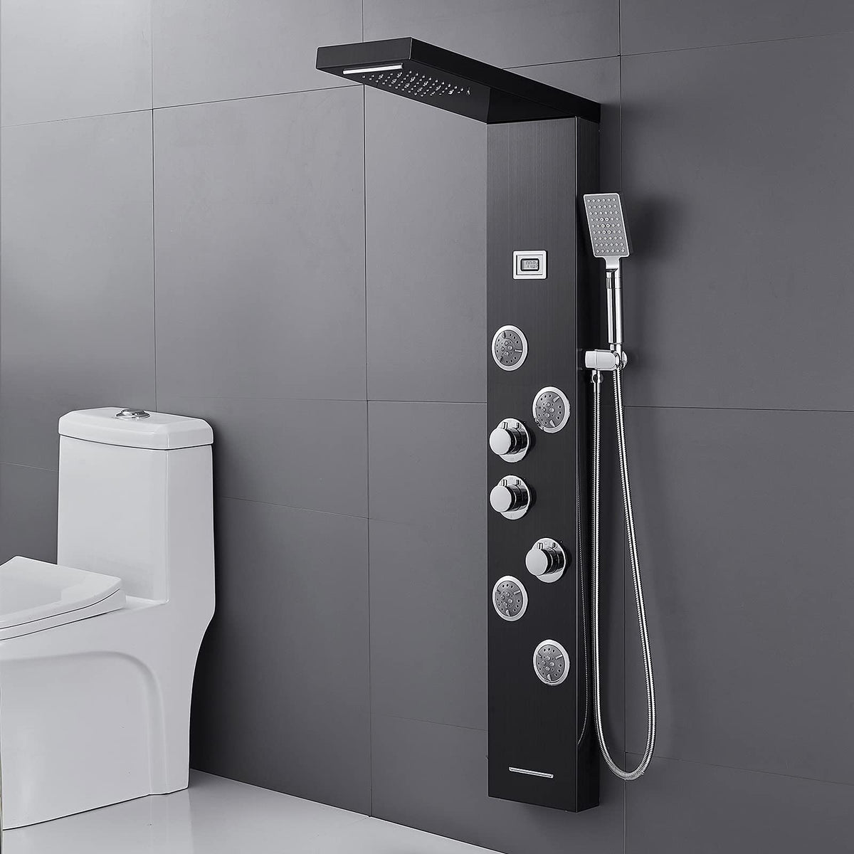 5-in-1 LED Shower Panel Tower System Stainless Steel Black