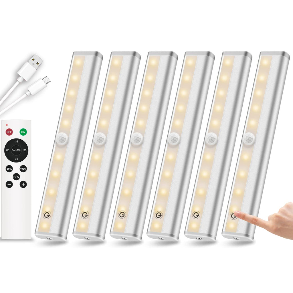 Remote Control Under Cabinet Lighting Wireless 6 Pack, 20-LED Dimmable Closet Lights Rechargeable Under Counter