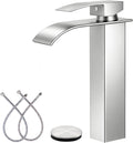 Brushed Nickel Vessel Sink Faucet, Tall Waterfall Bathroom Faucet