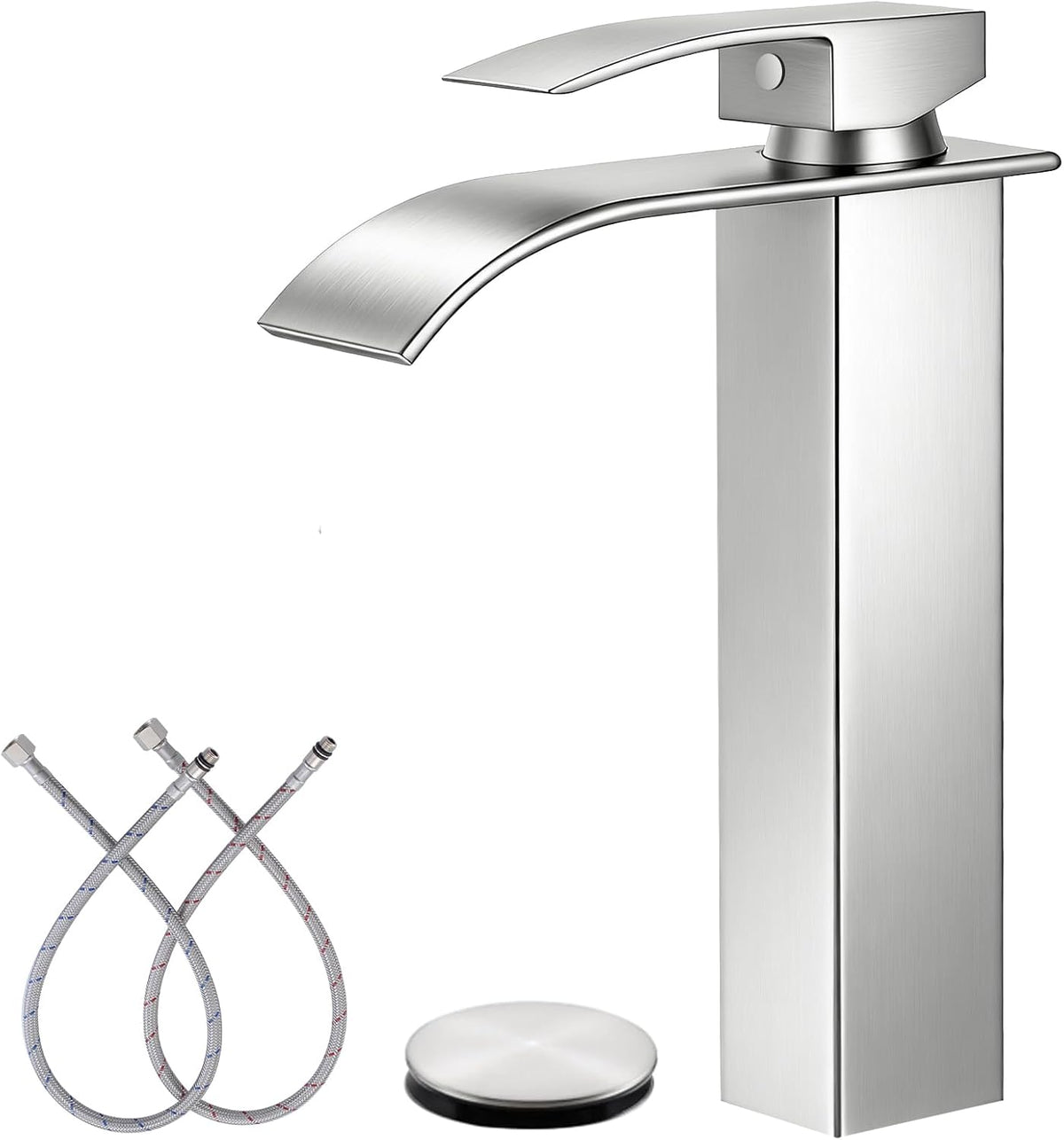 Brushed Nickel Vessel Sink Faucet, Tall Waterfall Bathroom Faucet