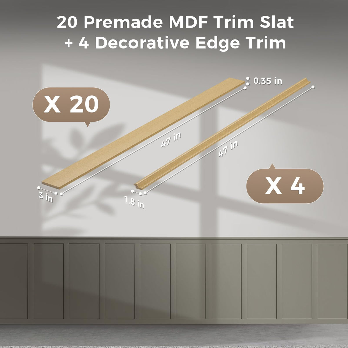 20 Pcs Paintable Board and Batten Wainscoting Kit with 4 Pcs Strips