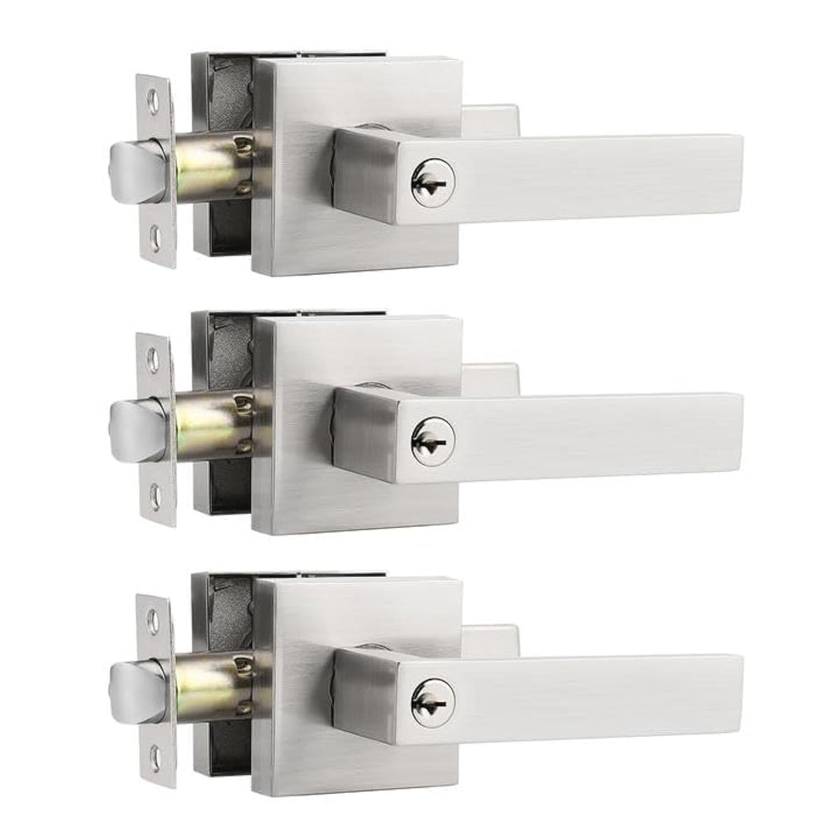 Square Keyed Entry Levers Keyed Alike Entrance Locks in Satin Nickel Finish, Heavy Duty Interior Exterior Keyed