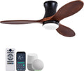 42 Inch Low Profile Smart Ceiling Hugger Fan with LED Light & Remote - Flush Mount, Solid Wood Blades, 6-Speed - Black
