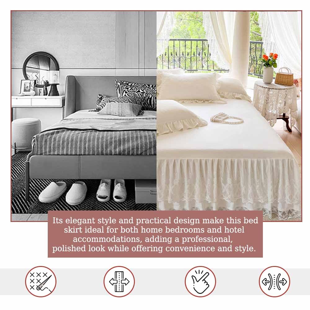 Lace Ruffled Bed Skirt, 17 Inch Drop Easy Fit Bedskirt Bed Sheet for Hidden Box Spring & Under Bed Storage