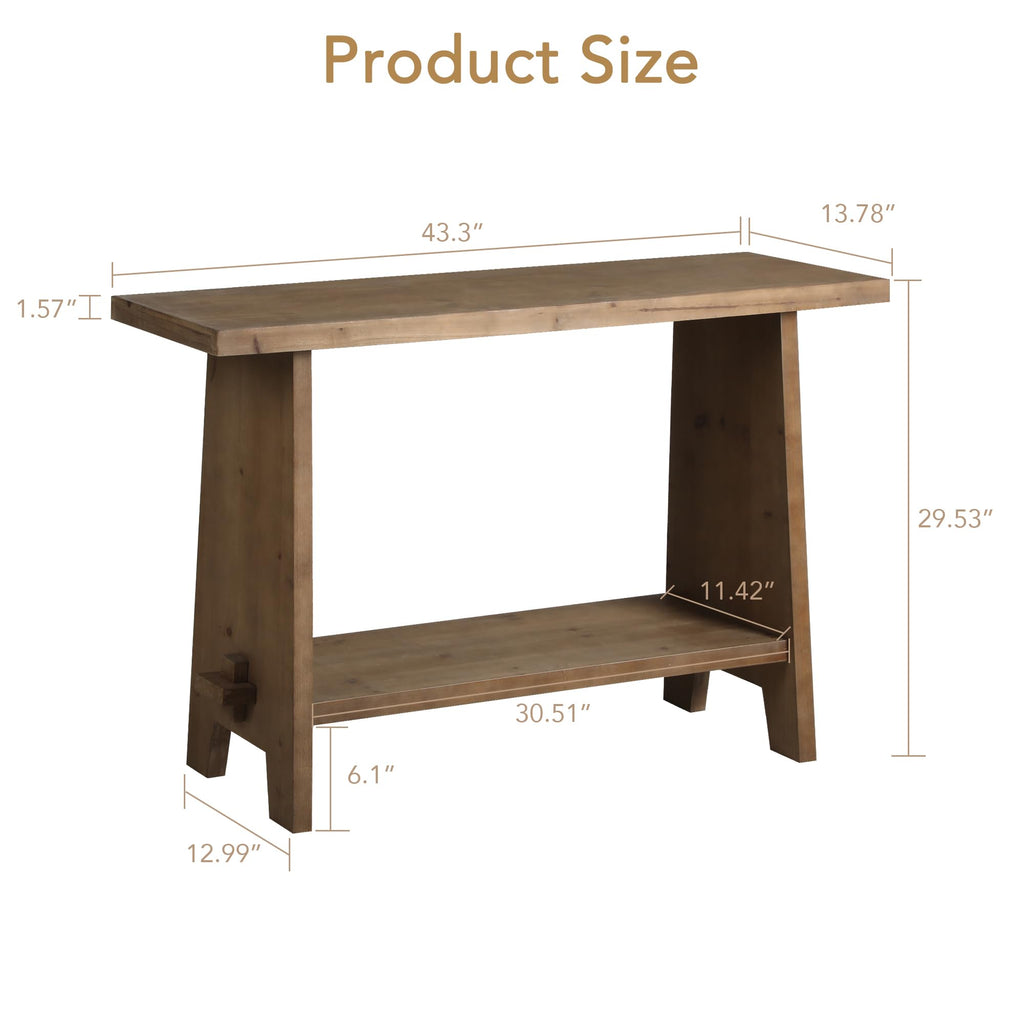 43.3" Wood Console Table, Farmhouse Sofa Table, Brown