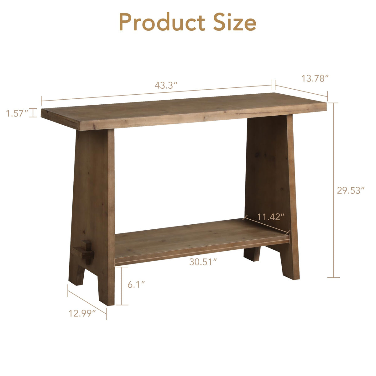 43.3" Wood Console Table, Farmhouse Sofa Table, Brown