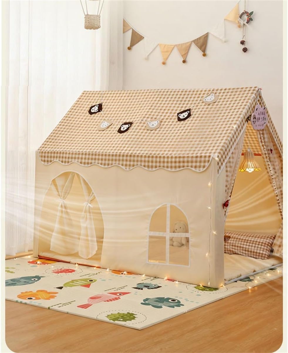 Kids Indoor Play Tent, Boys Girls Castle Game House, Portable Toy House Bedroom, 160x100x130cm(Metal Brackets)