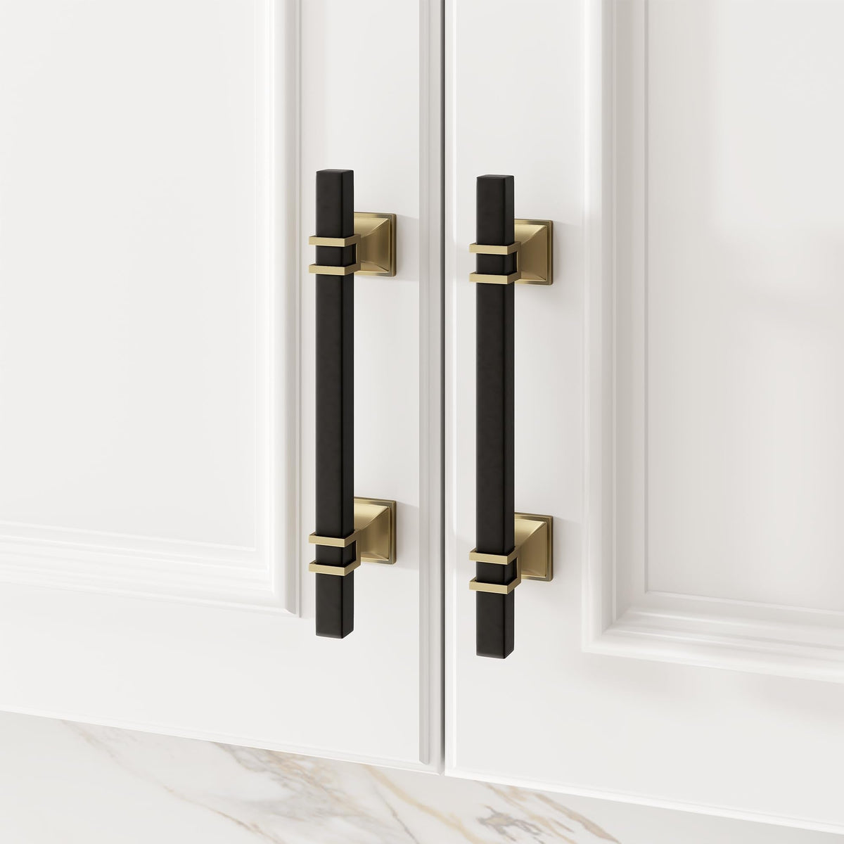 Black and Champagne Bronze Cabinet Pulls 3-3/4" Black and Brass Pull
