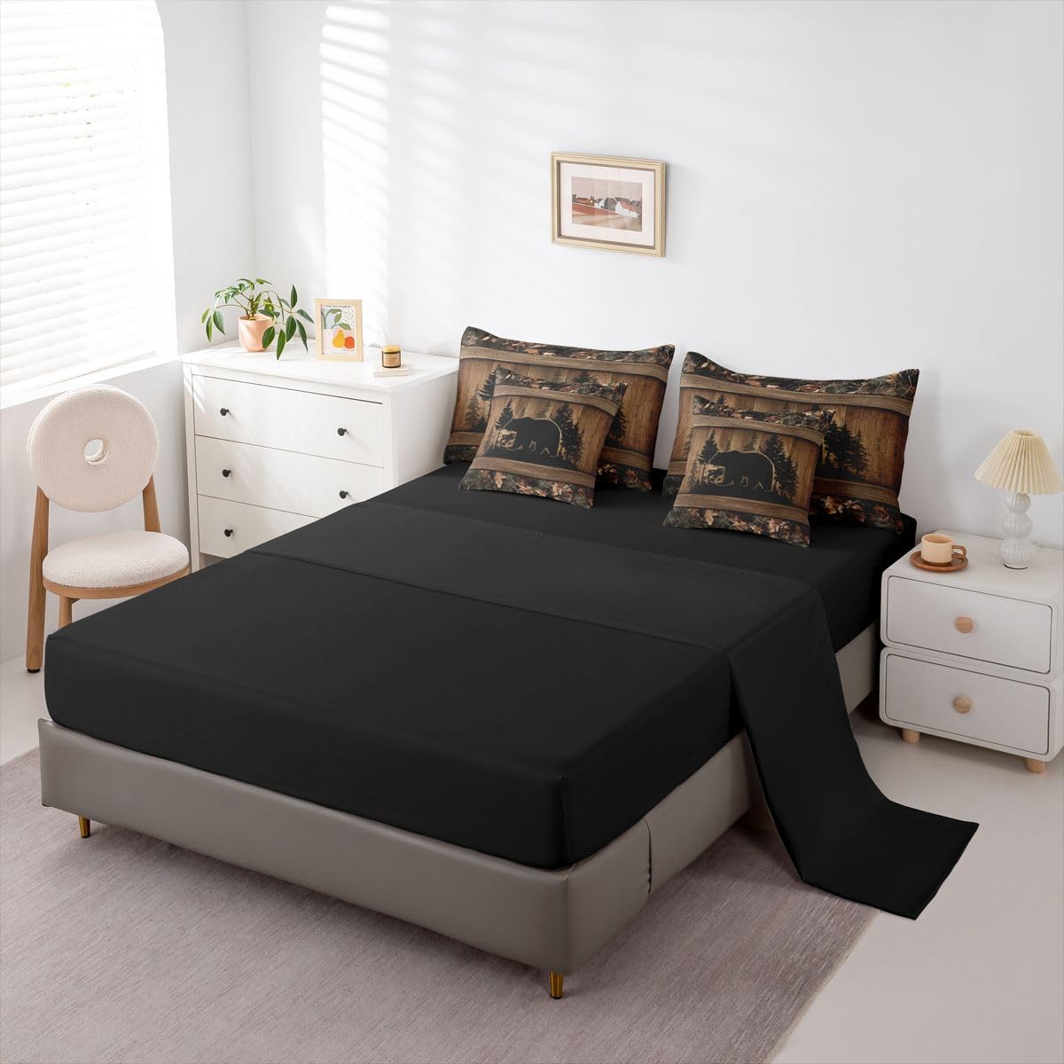 Farmhouse Black Bear Comforter Set with Sheets 7 Piece
