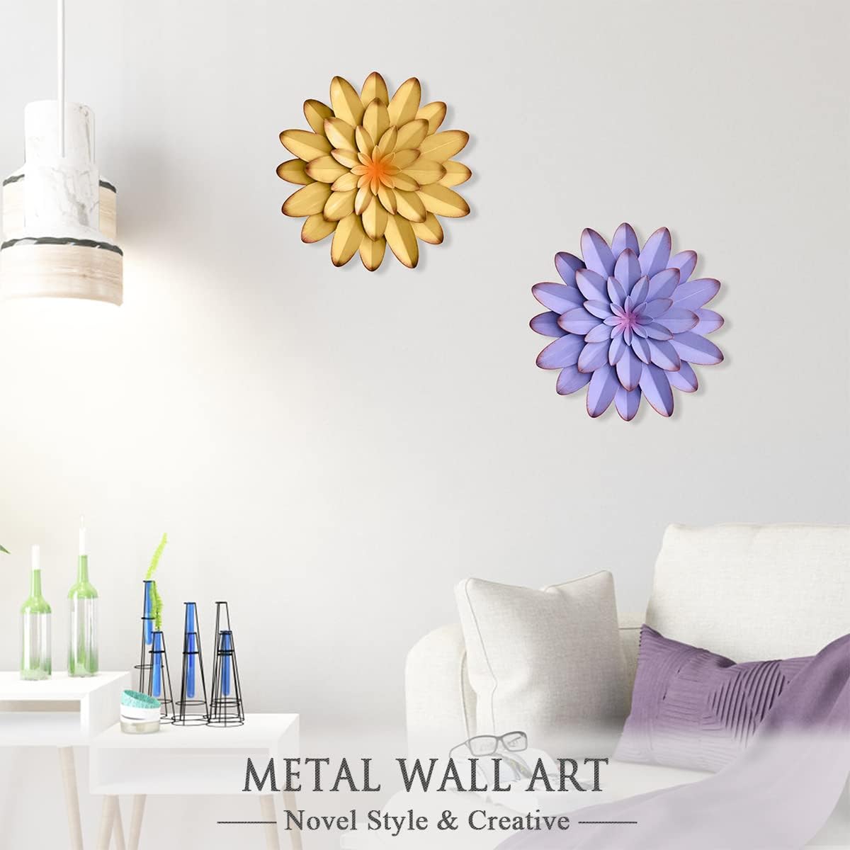Metal Flowers Wall Decor Indoor Outdoor Metal Wall Art for Farmhouse Home Living Room Bedroom Bathroom Garden Decor