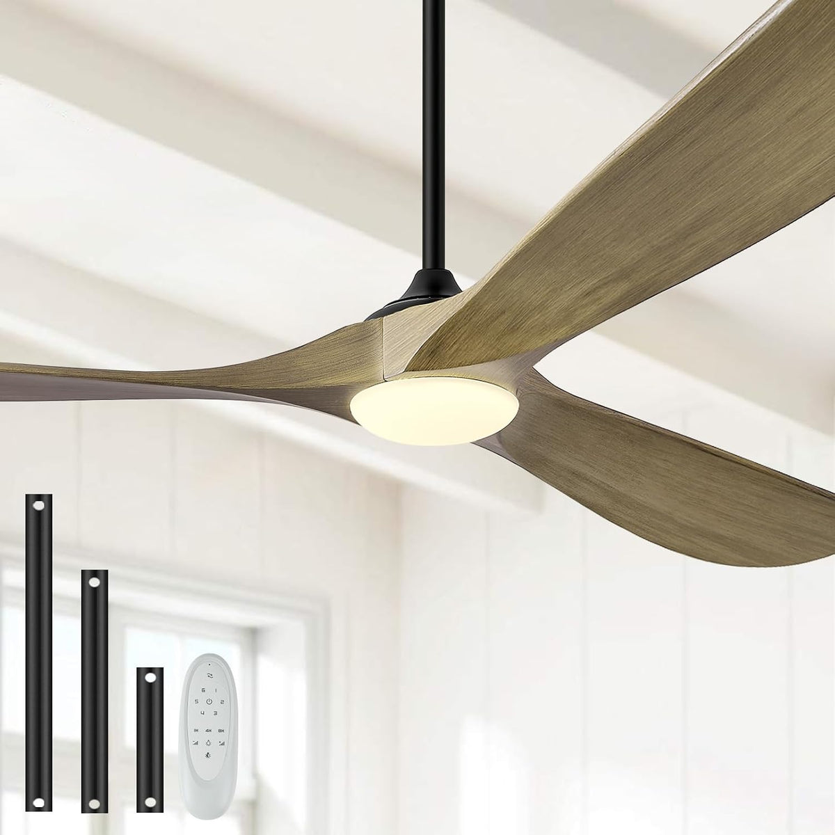 52-Inch Wood Ceiling Fan with Three Walnut Blades, Light, and Remote
