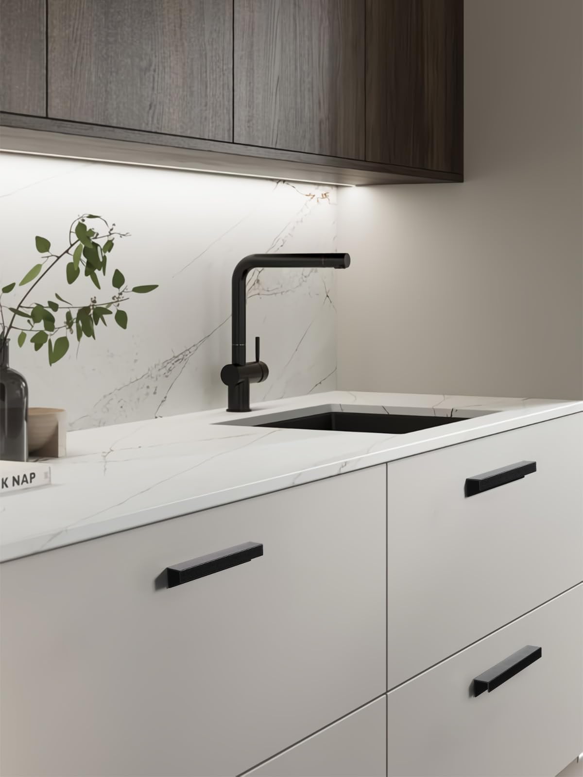 5 Pack Adhesive Cabinet Handles Black 5-1/2" Length(Cover 5" Hole Center) Finger Pulls Stick on Cabinet Pulls