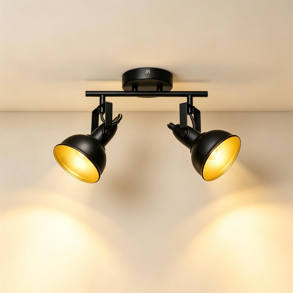 Industrial Track Lighting Ceiling, Black Gold Spotlight, E12