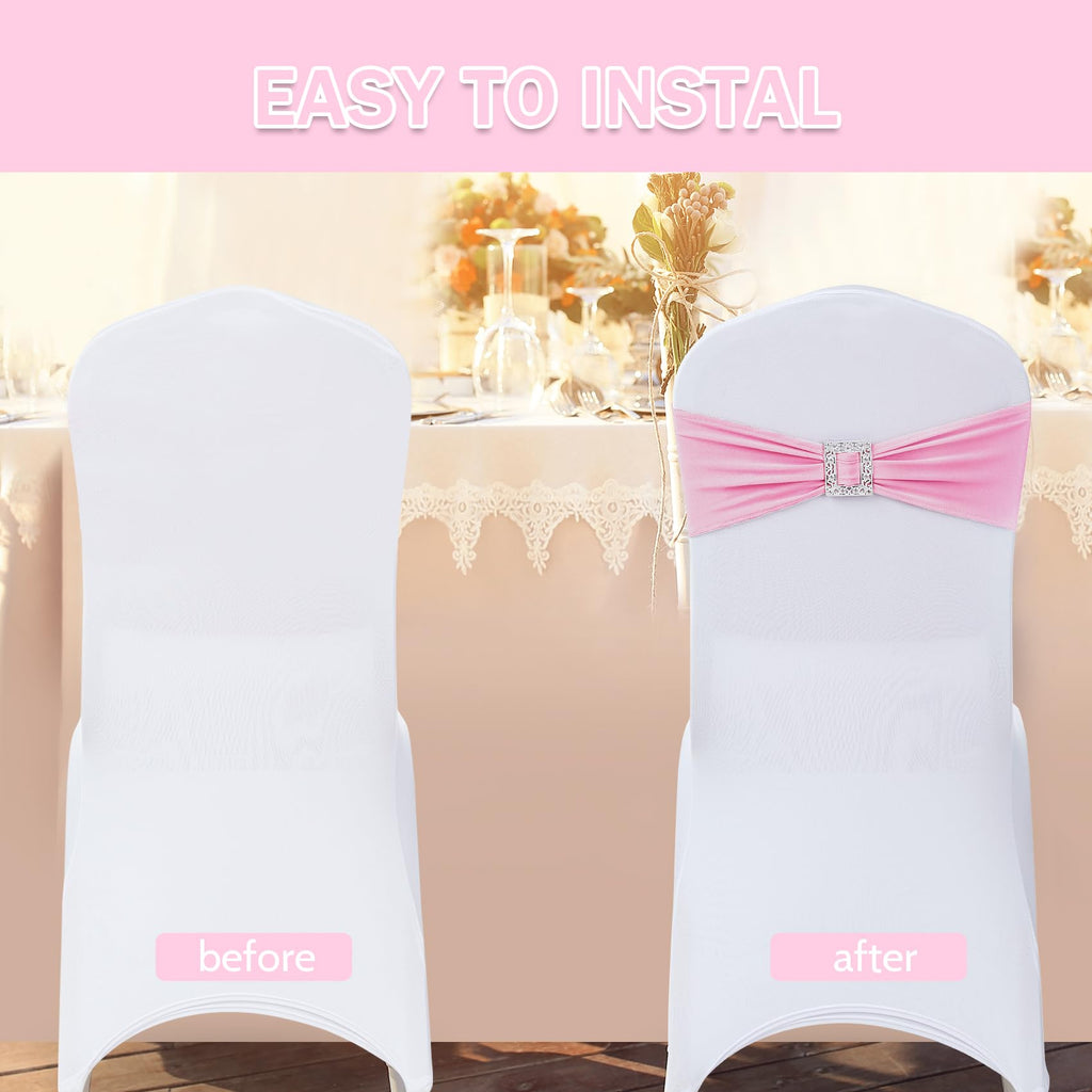 60 PCS Spandex Chair Sashes Bows Stretch Chair Cover Band with Buckle Slider Universal Elastic Chair Ties for Wedding