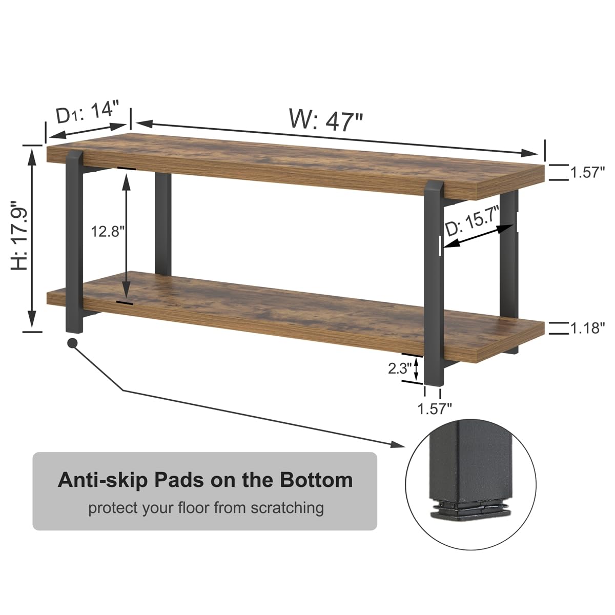 Entryway Bench, Industrial Shoe Storage Bench Bedroom, Rustic Brown