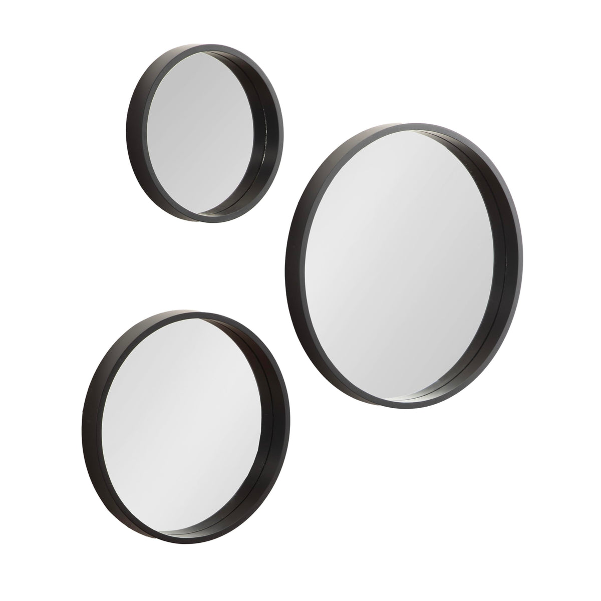 Travis Modern Round Wall Mirror Set; Set of 3; Varying Sizes; Black; Decorative Three-Piece Circle Mirror Set for Use