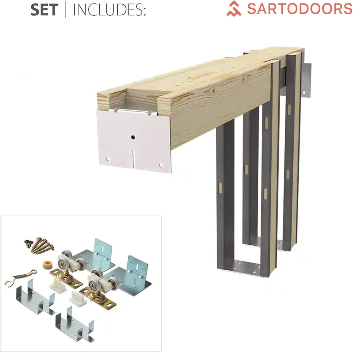 Sliding Pocket Door 36 x 84 inches | LUX 7855 White Enamel | Kit Rail Hardware | Solid Wood Interior Bedroom Doors