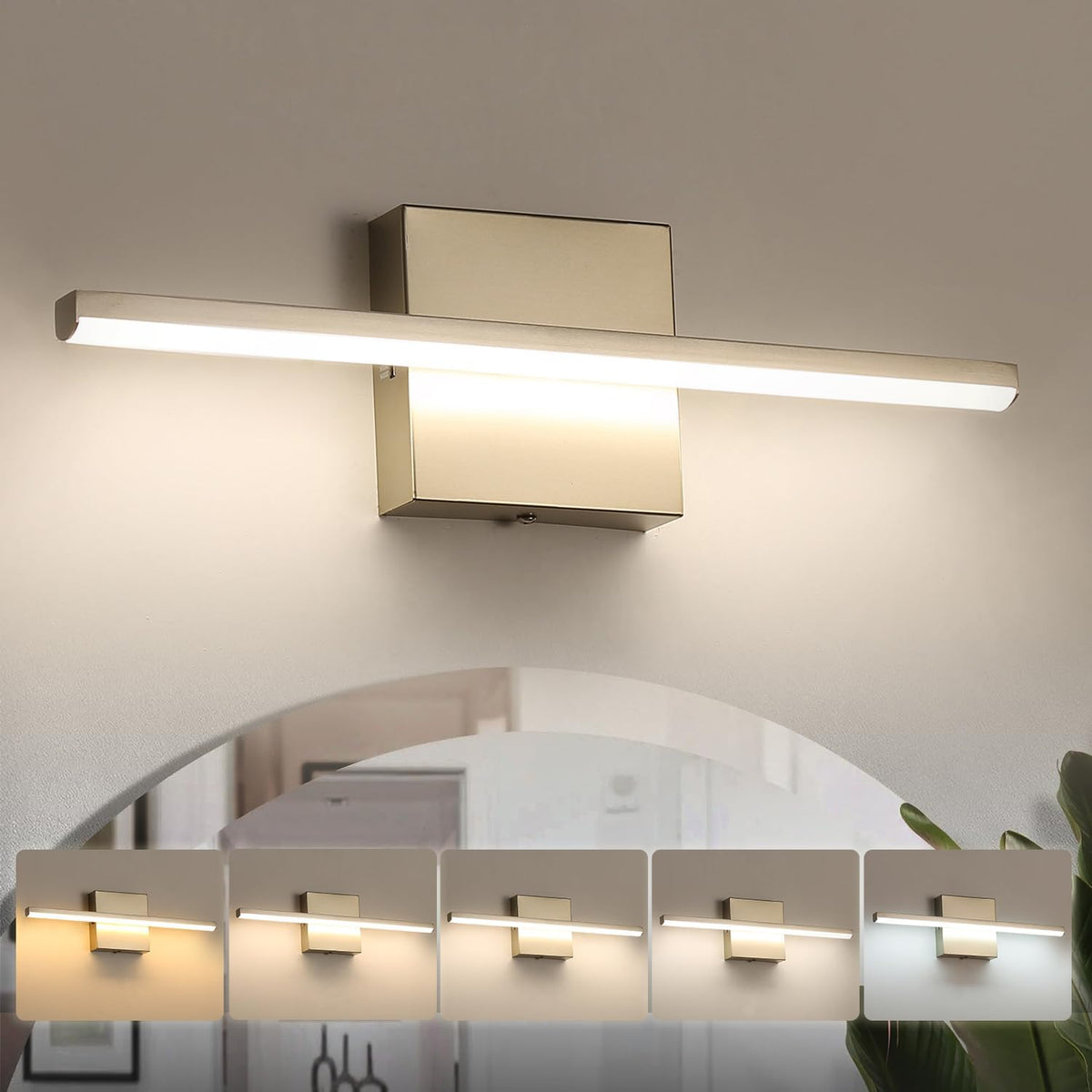 Bathroom Vanity Light 16 Inch, Dimmable 5CCT LED | 14W Brushed Nickel Bathroom Light Fixture Over Mirror, Wall Sconce