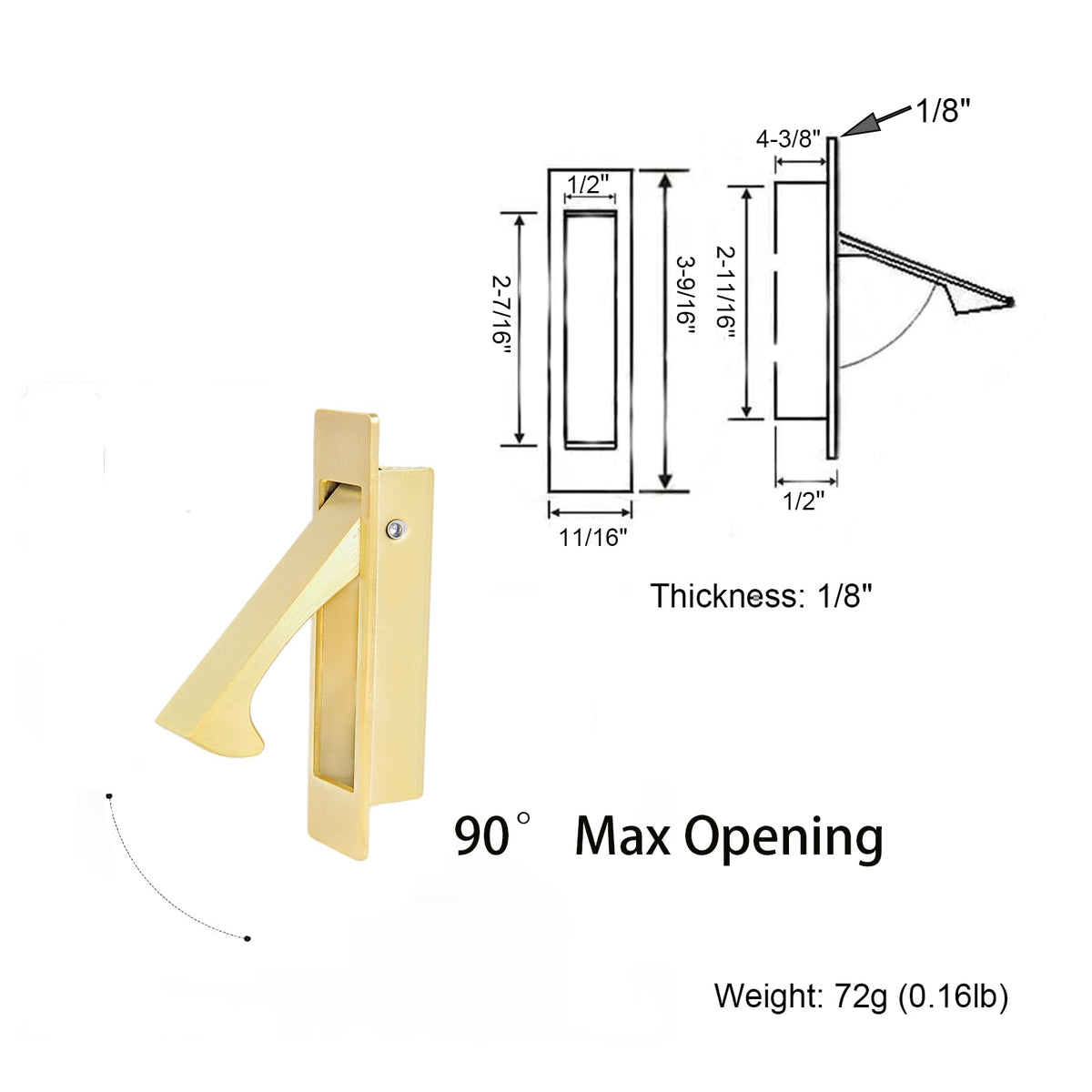 Pocket Door Handles Edge Pull,Flush Finger Hardware,Satin Brass,5