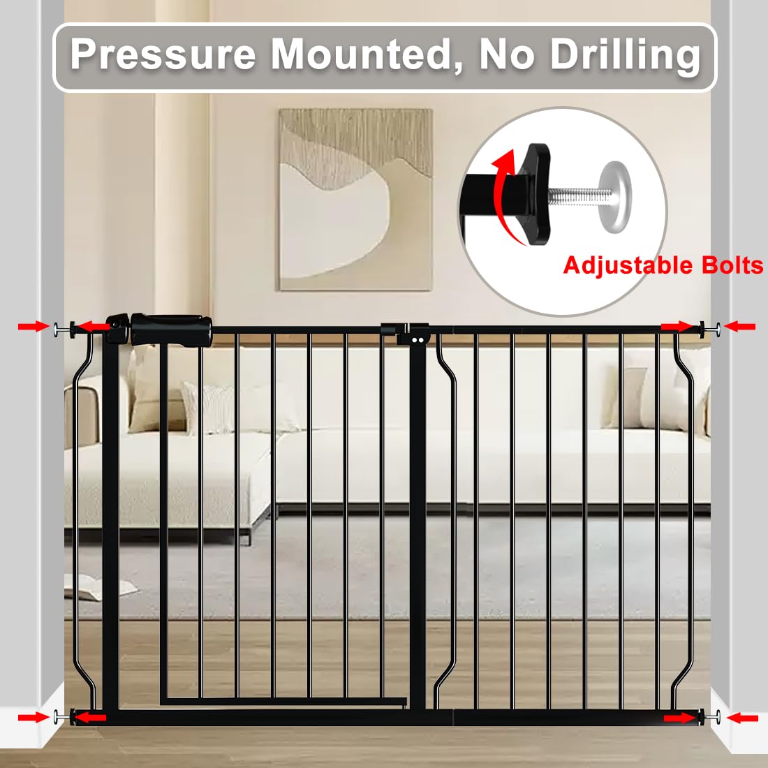29-34 Inch Wide Baby Gate Pressure Mounted Safety Gate with Door