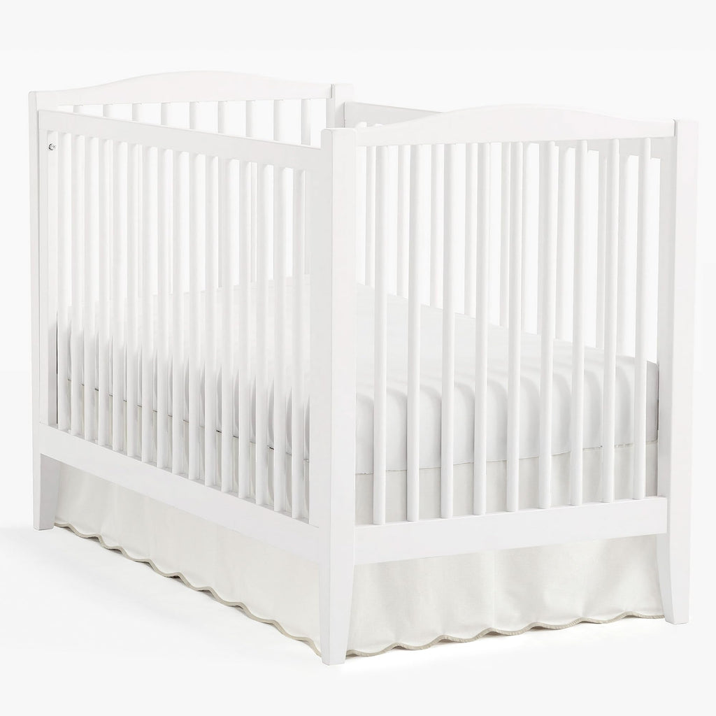Coastal Chic Scalloped Edge Baby Crib Skirt Single 28" W x 52" L +16" Drop Neutral - White Crib Skirt - Baby