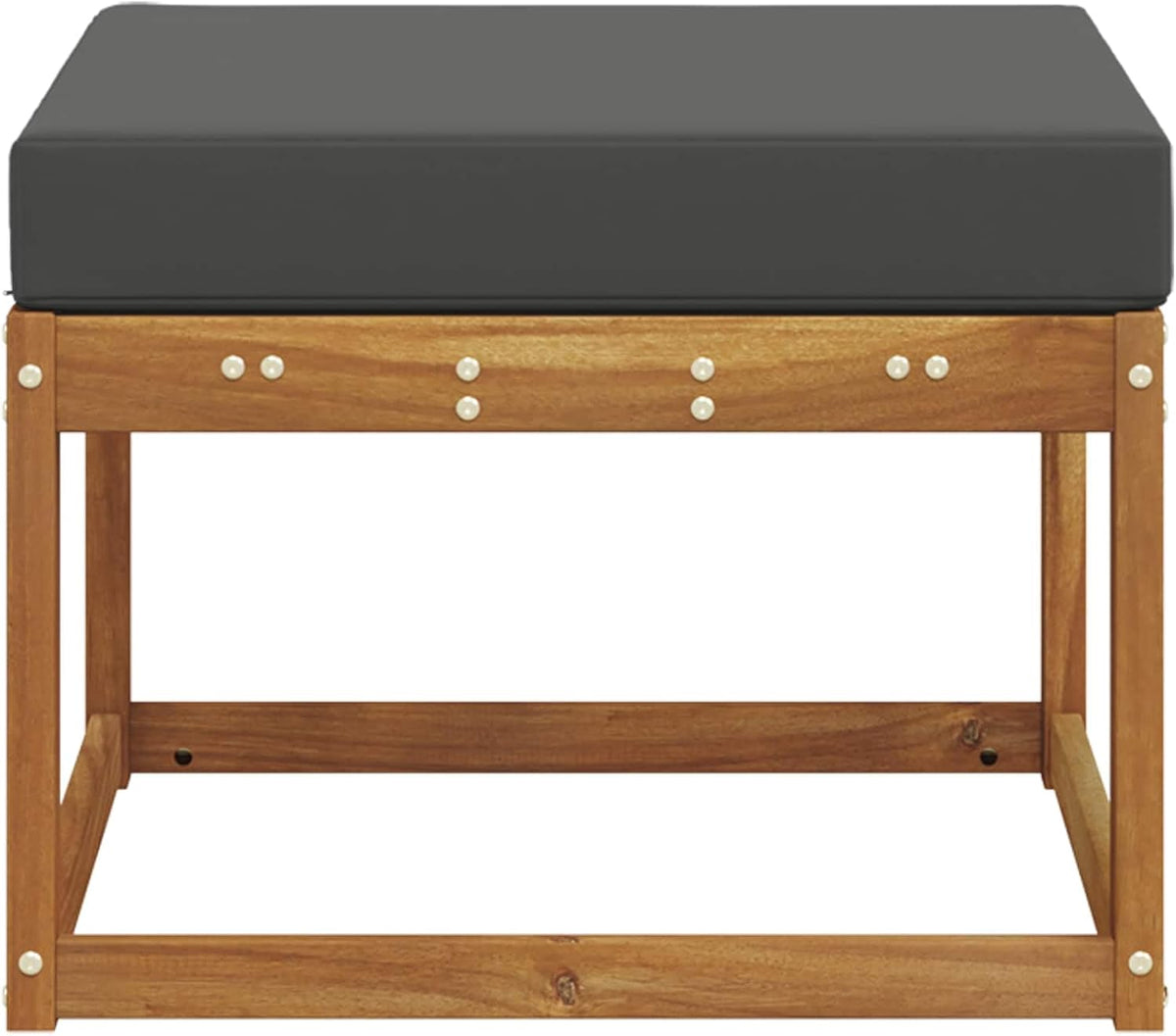 Outdoor Footstool Solid AcaciaWood Patio Ottoman with Anthracite Cushion, Modular Sectional Single Seat for Backyard