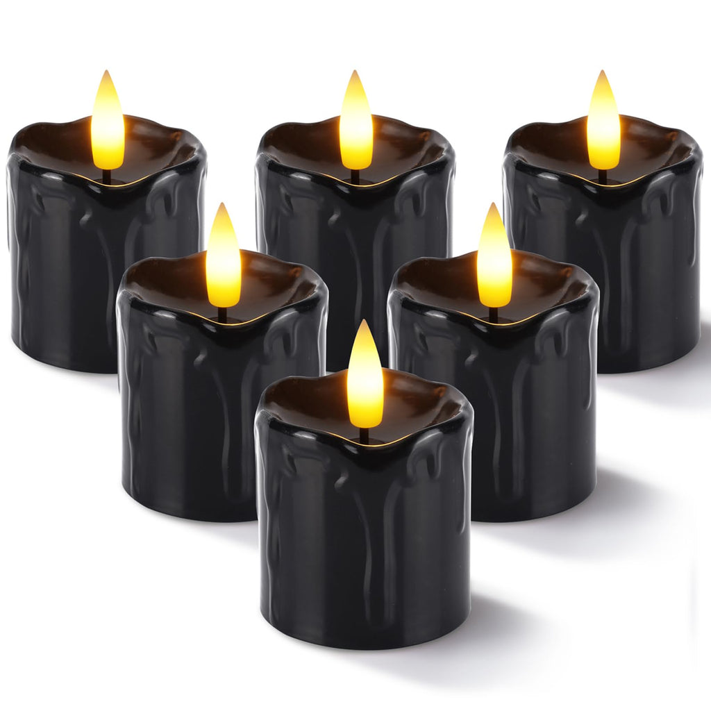2"x 2" Black 6 Hour Timer Flameless Votive Candles, 6 Pack