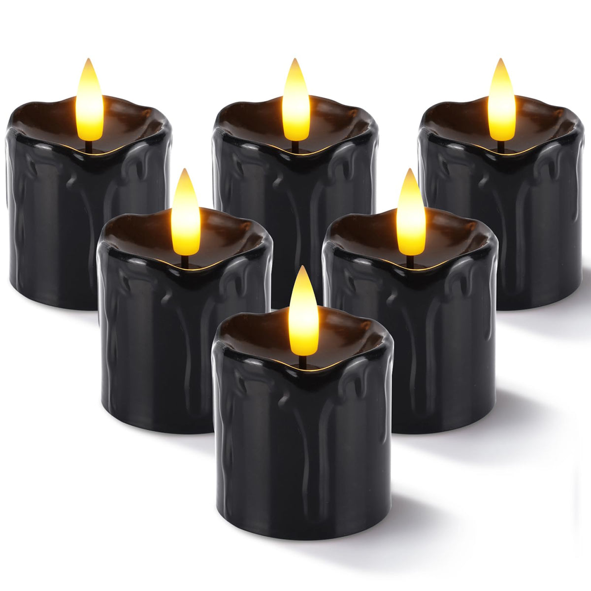 2"x 2" Black 6 Hour Timer Flameless Votive Candles, 6 Pack