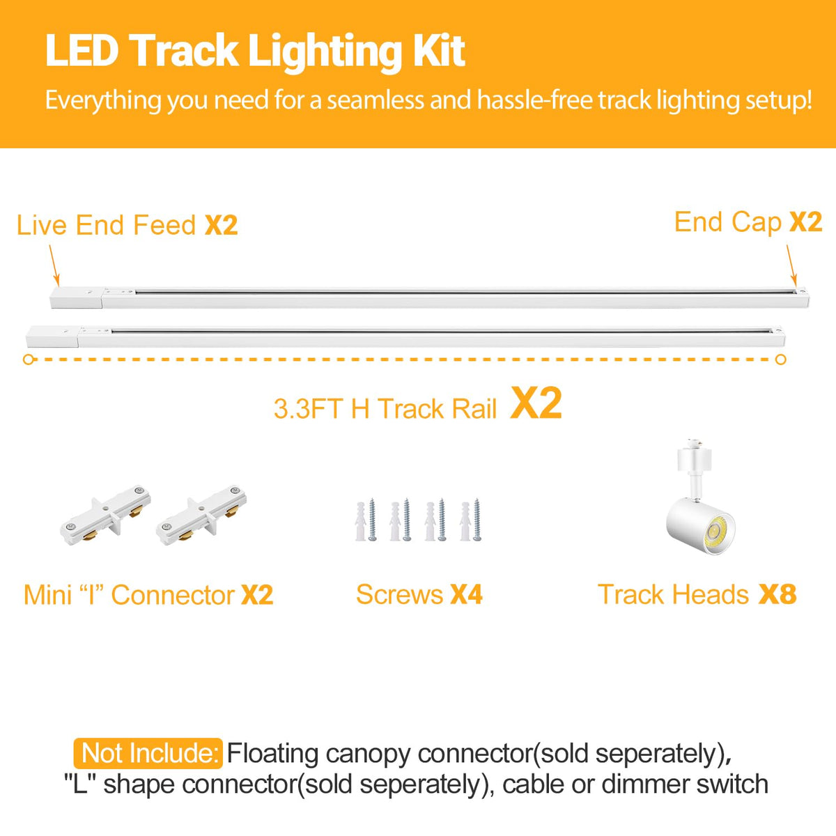 LED Track Lighting Kit with Track Rails, White