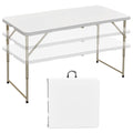 Folding Table 4 Ft, 3 Adjustable Height, Portable w/Handle, White