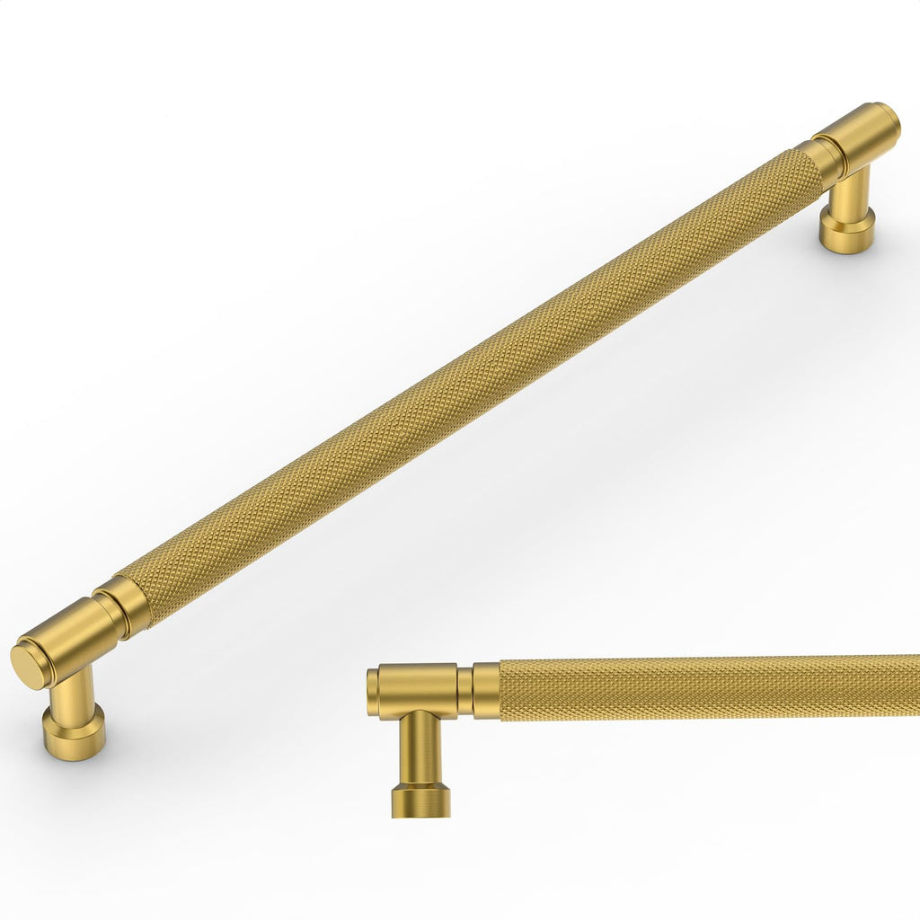 10 Pack Brushed Moderne Brass knurled Cabinet Pulls 10"