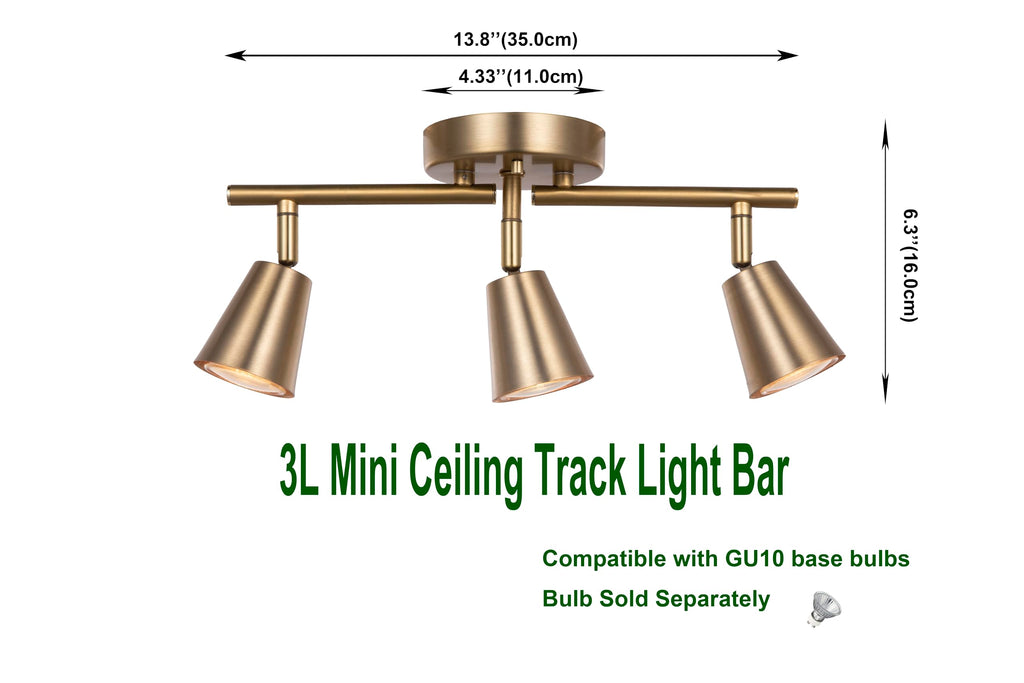 3 Light Track Lighting Kit, Matte Brass Finish Adjustable Flexibly Rotatable Light Head Modern Ceiling Spot Light
