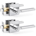 2 Pack Interior Privacy Door Handles, Polished Chrome Heavy Duty Levers with Lock Bathroom, Square Lockset Upgrade