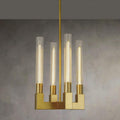 4-Light Chandelier, Glass Tube Brass Pendant Lights Kitchen Island