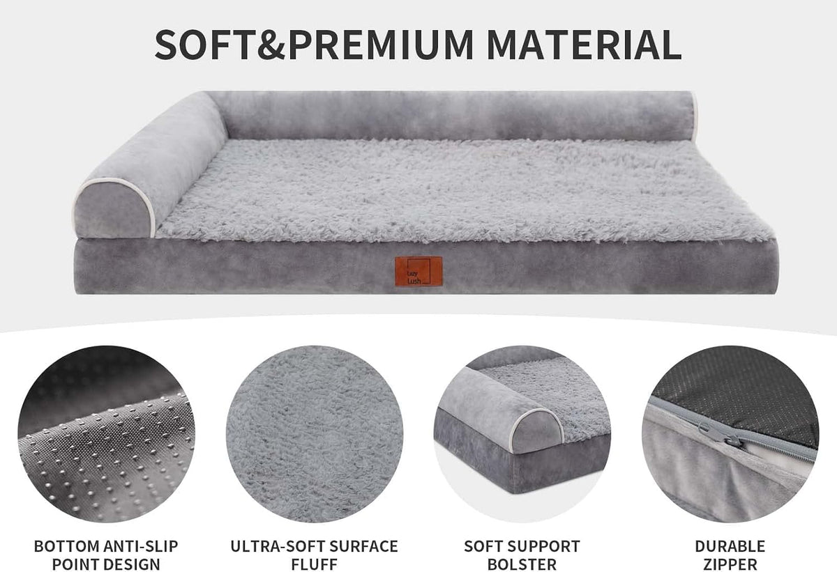 Orthopedic Dog Bed, Pet Sofa with Bolster for Extra Large Dogs