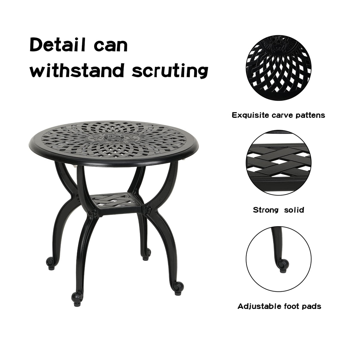 Cast Aluminum Side/End Table, Anti-Rust Coffee Bistro Table for Outdoor, Patio, Indoor, Garden, Porch, Balcony (Round