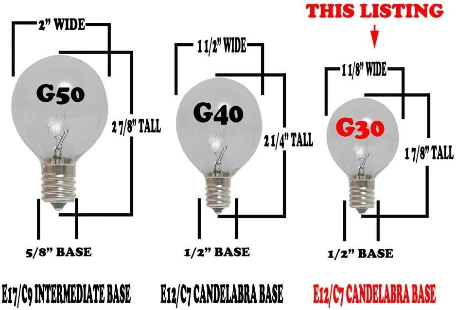 Incandescent G30 Globe Replacement Bulbs, 5 Watt