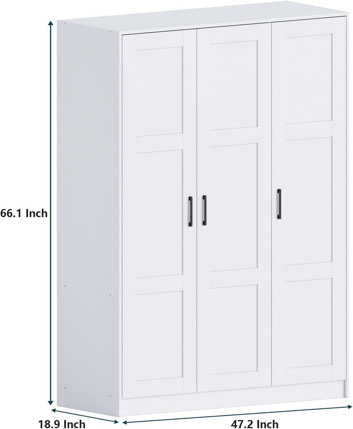 3 Doors Wooden Wardrobe Closet Armoire, White Storage Cabinet for Hanging Clothes, Bedroom Large Capacity
