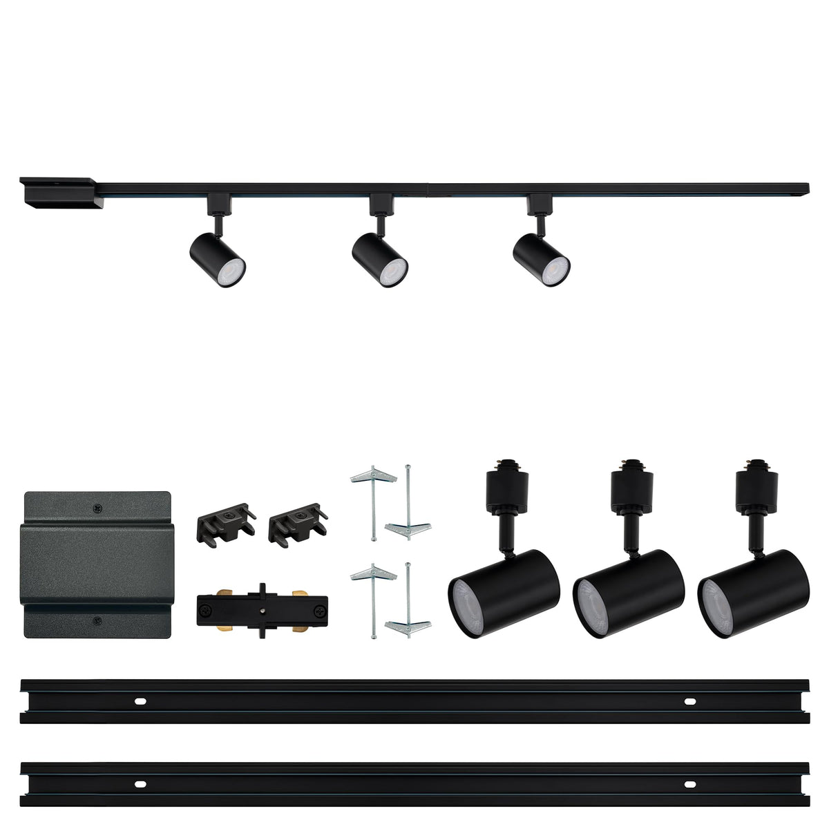 Amped Collection 3-Light 48in Field Cuttable LED Track Lighting Kit with 3 LED 3000K Warm White Track Heads, 4ft
