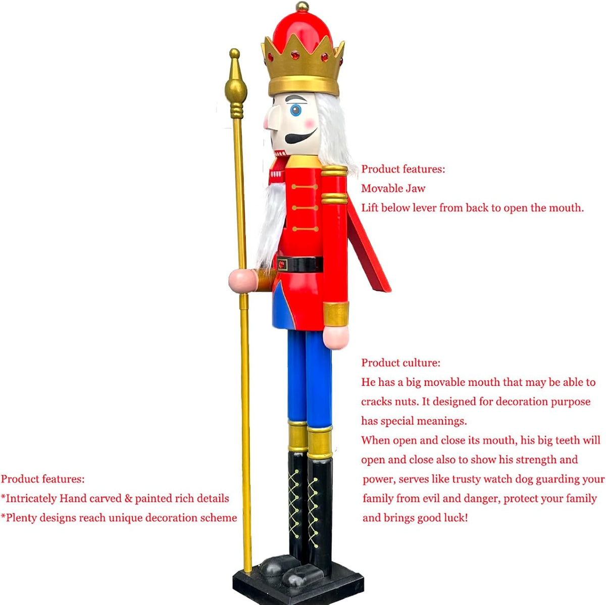 5 Feet Tall Life Size Large Christmas Wooden Nutcracker King Red and White BK8