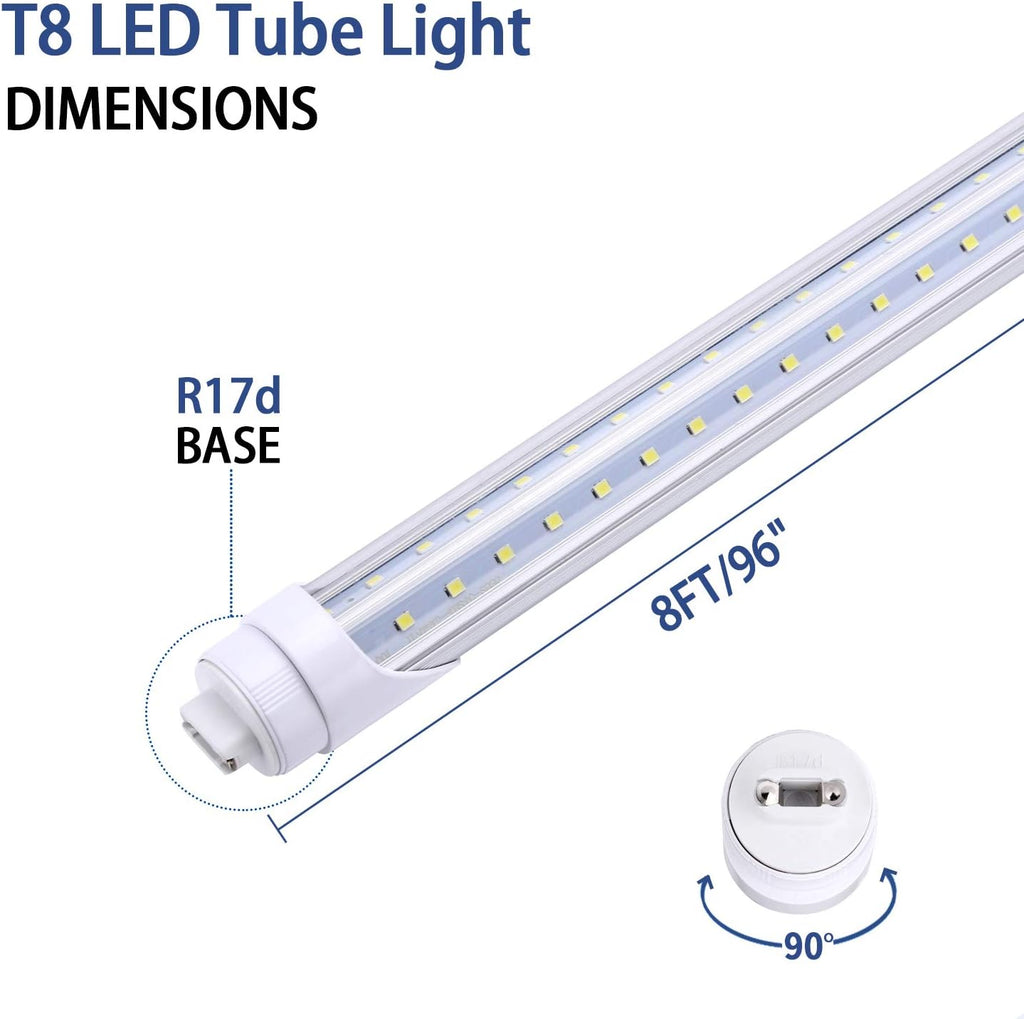 8FT LED Bulbs, V Shaped Dual Row Clear Cover 65W 6000K Cold White T8 8FT LED Tube Light with R17D Rotatable